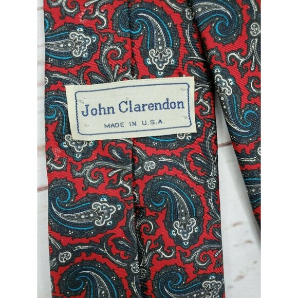 John Clarendon Multicolored Paisley 100% Silk Tie - Made in the USA - Picture 5 of 11